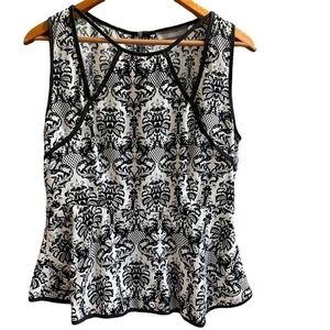 Addie Sleeveless Top Black White Zip‎ Back Office Career Women's Size Large